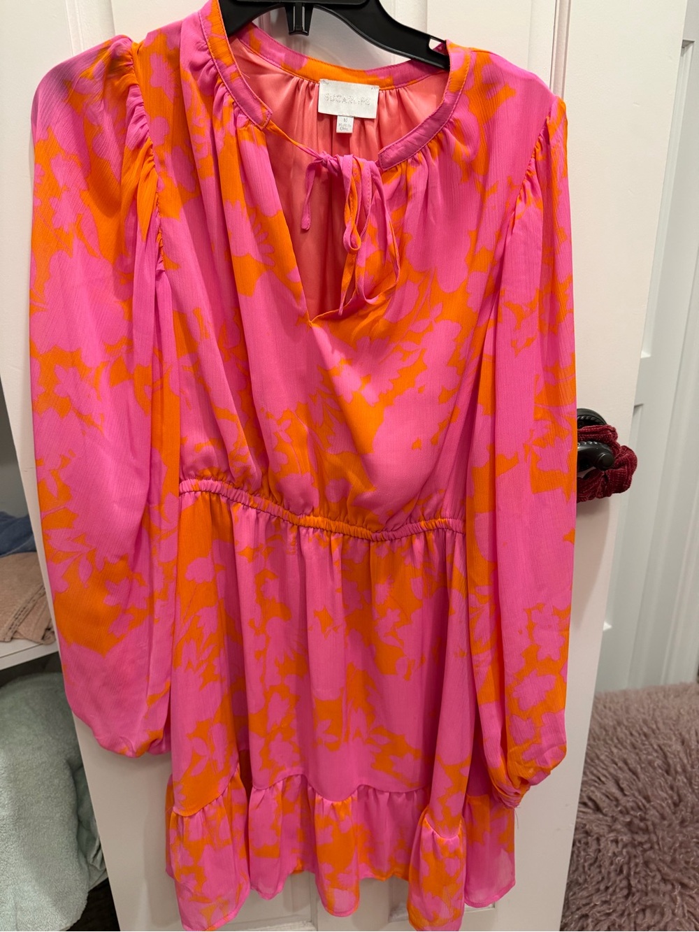 Bright Pink Mini Dress with Orange Floral Print